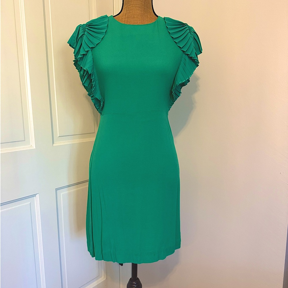 Maje Rolana Vert/Green Ruffle Trim Dress Size 3/M